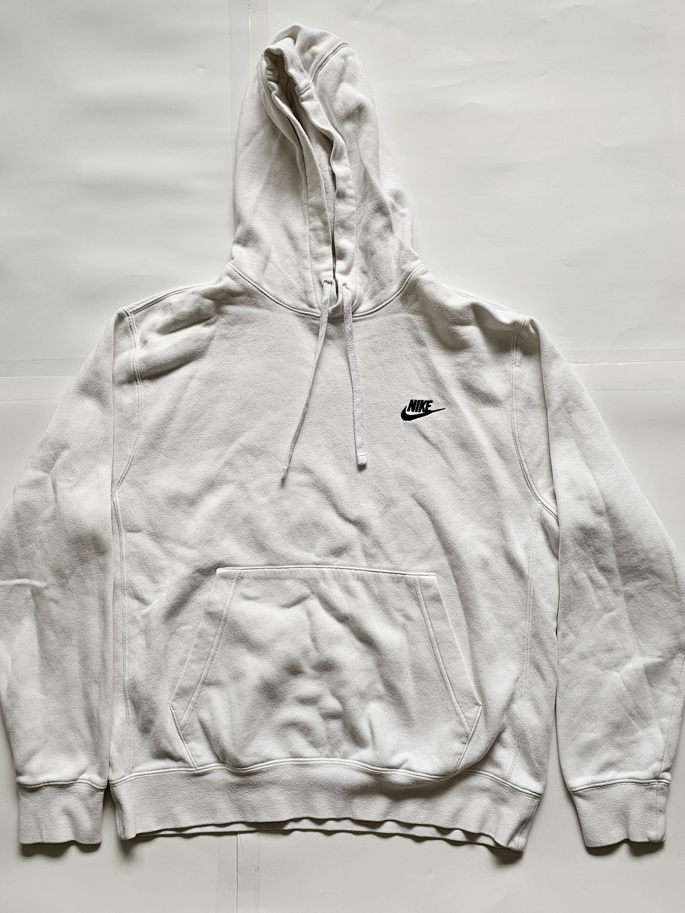 Nike White Pullover Hoodie with Black Swoosh Logo Sz. Medium